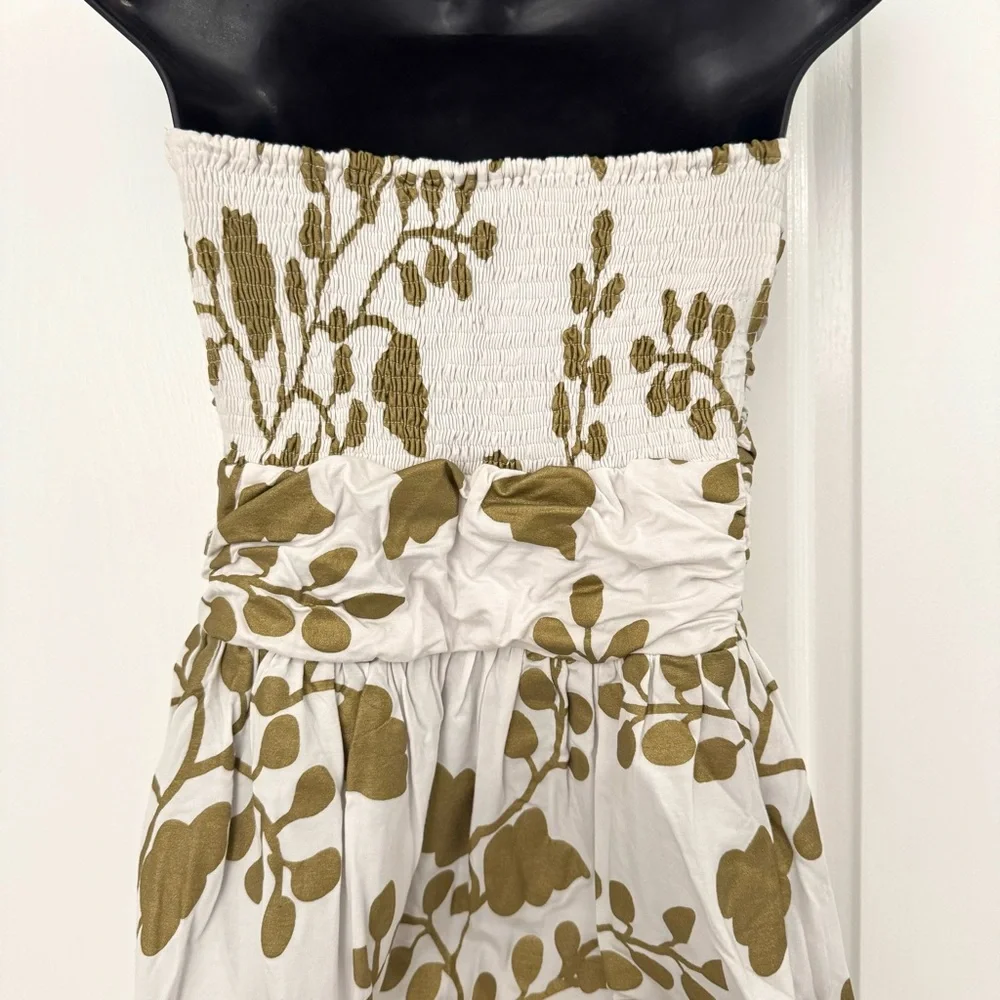 White Gold Floral Strapless Twist Bust Maxi Dress Size Large Flowy Elegant - Picture 7 of 9